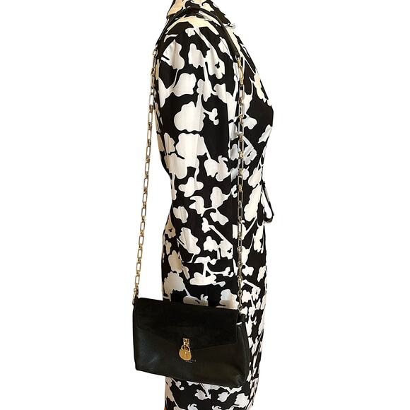Ted Baker London Miliaa Black Leather & Suede Shoulder Bag Gold Chain Lock EUC!! - Picture 2 of 6